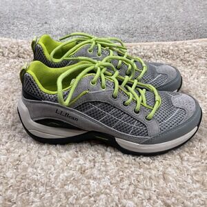 LL Bean Vertigrip Shoes Womens Size 7.5 M Grey Neon‎ Hiking Sneakers Lace Up